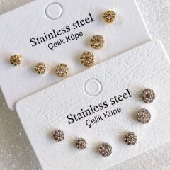 Yuvarlak Çivi Küpe- 6'lı Küpe Seti