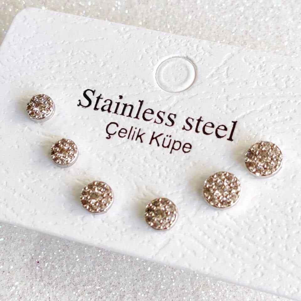 Yuvarlak Çivi Küpe- 6'lı Küpe Seti