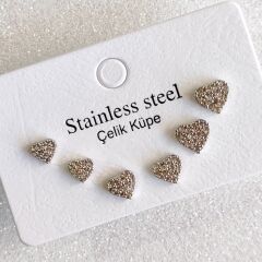 Kalp Çivi Küpe - 6'lı Küpe Seti