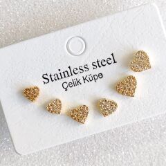 Kalp Çivi Küpe - 6'lı Küpe Seti