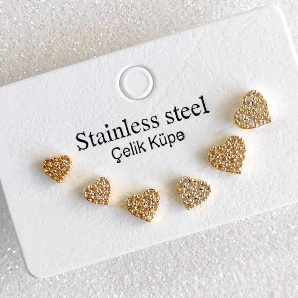 Kalp Çivi Küpe - 6'lı Küpe Seti