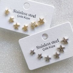 Yıldız Çivi Küpe - 6'lı Küpe Seti