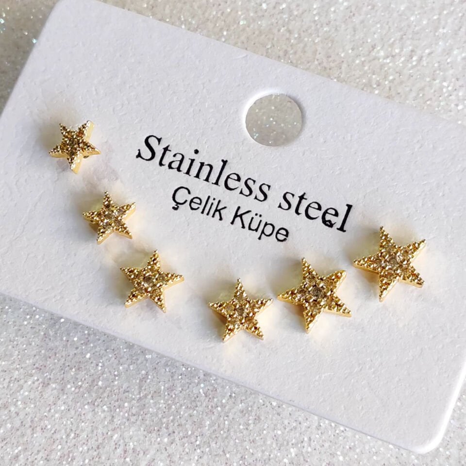 Yıldız Çivi Küpe - 6'lı Küpe Seti