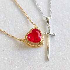 Kılıç Kalp Çift Kolyesi - Kılıç Kalp Sevgili Kolye