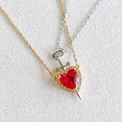 Kılıç Kalp Çift Kolyesi - Kılıç Kalp Sevgili Kolye