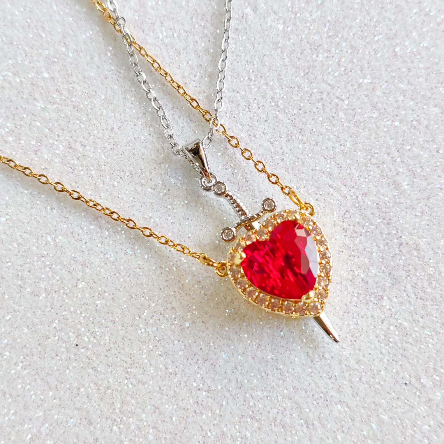 Kılıç Kalp Çift Kolyesi - Kılıç Kalp Sevgili Kolye