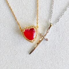 Kılıç Kalp Çift Kolyesi - Kılıç Kalp Sevgili Kolye