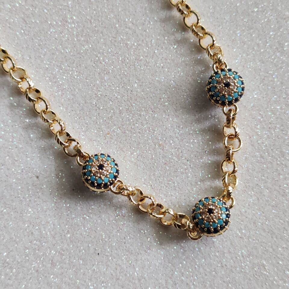 Zirkon Taşlı Nazar Boncuğu Kolye & Bileklik Seti