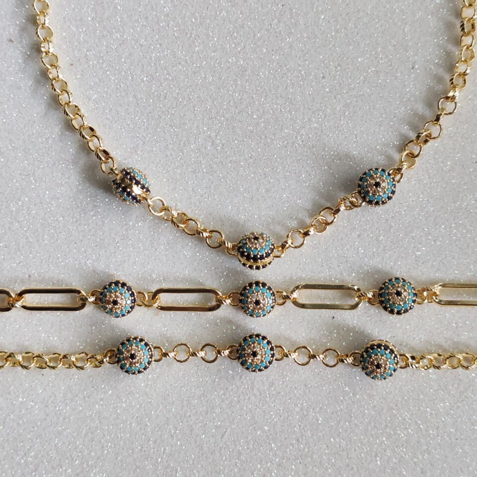 Zirkon Taşlı Nazar Boncuğu Kolye & Bileklik Seti