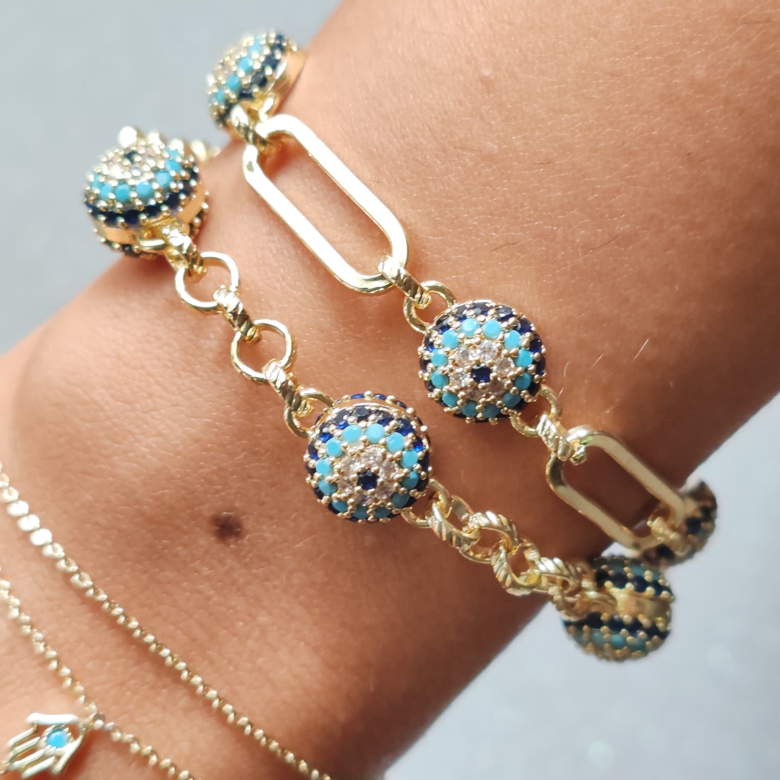 Zirkon Taşlı Nazar Boncuğu Kolye & Bileklik