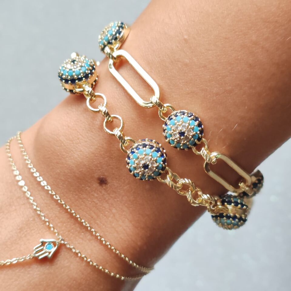 Zirkon Taşlı Nazar Boncuğu Kolye & Bileklik