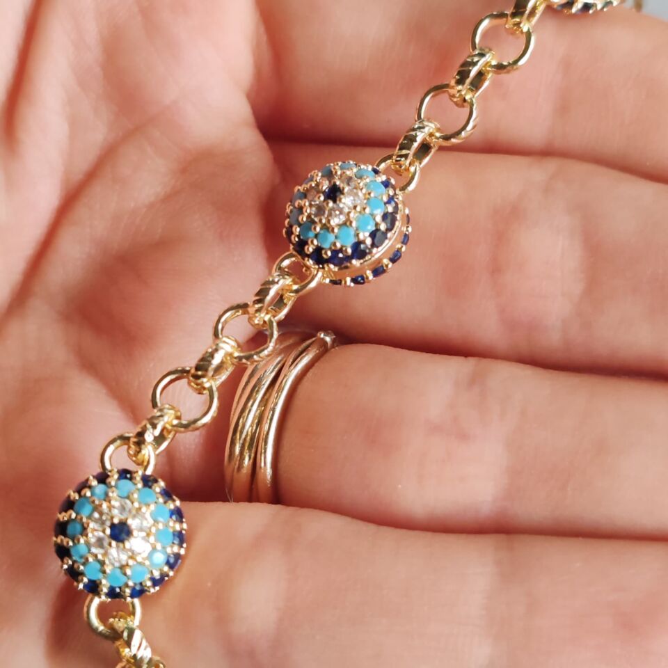 Zirkon Taşlı Nazar Boncuğu Kolye & Bileklik