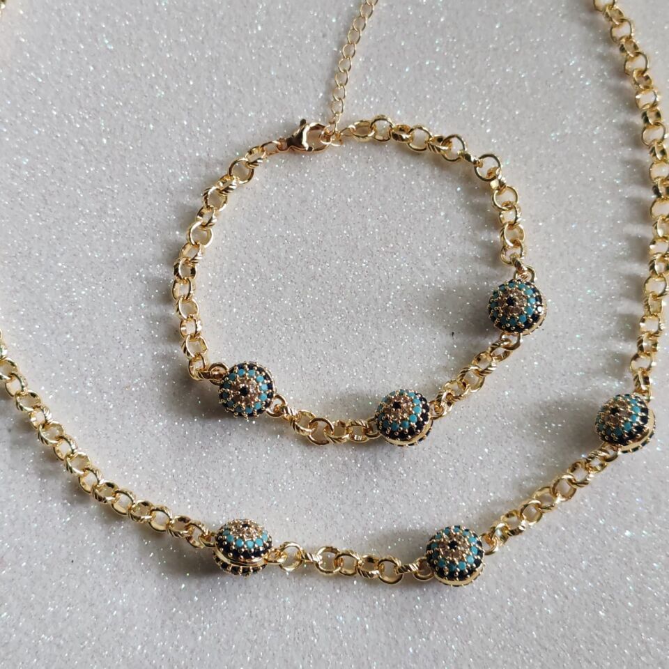 Zirkon Taşlı Nazar Boncuğu Kolye & Bileklik