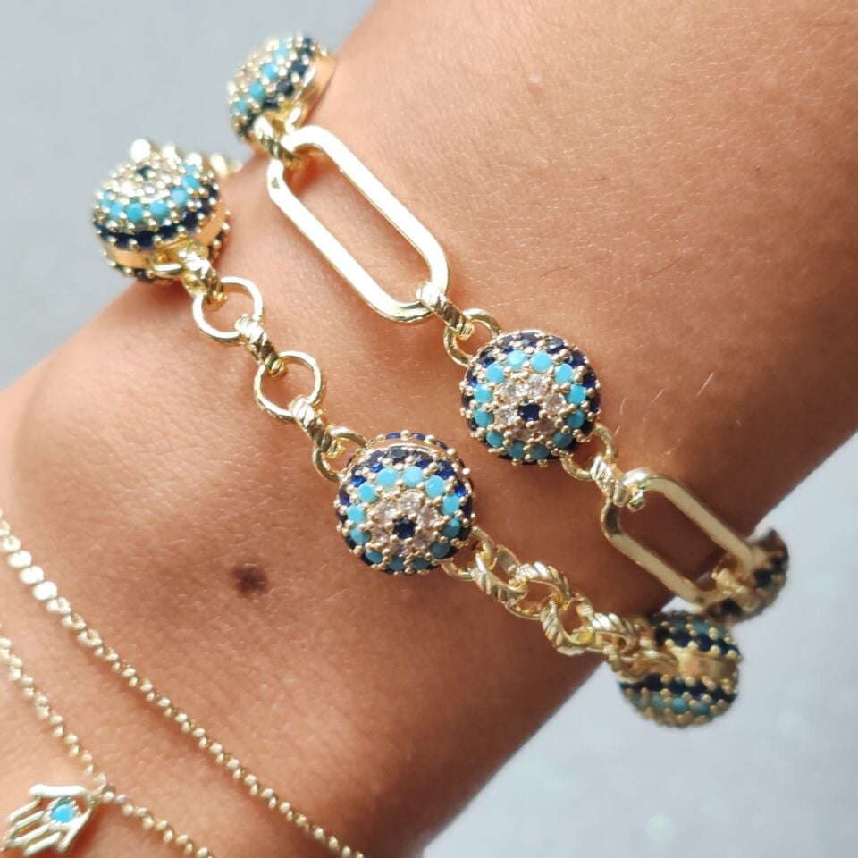 Zirkon Taşlı Nazar Boncuğu Kolye & Bileklik