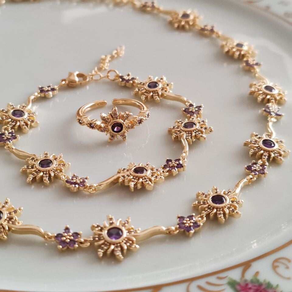 Rapunzel Güneşi Kolye Yüzük Bileklik Set