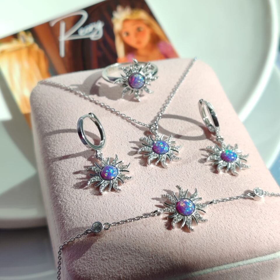 Rapunzel Güneşi Opal Kolye Küpe Yüzük Bileklik Set (Yüzük 925 Ayar Gümüştür)
