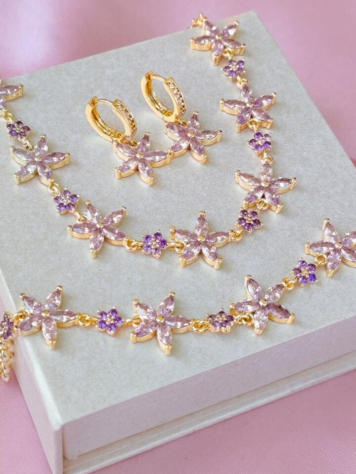 Lily of the Valley Choker-Küpe-Bileklik Set