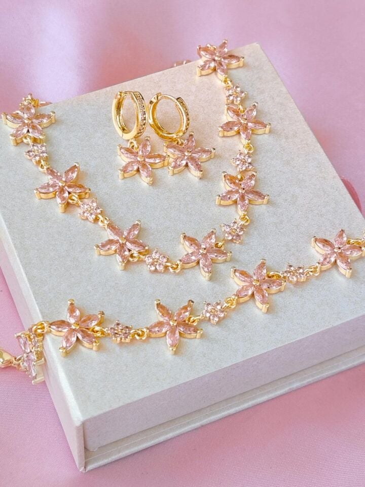 Lily of the Valley Choker-Küpe-Bileklik Set
